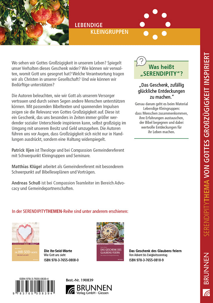 Backcover zum Titel Von Gottes Großzügigkeit inspiriert