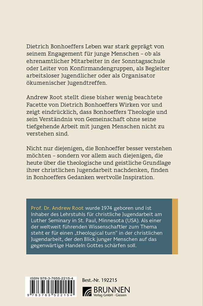 Backcover zum Titel Dietrich Bonhoeffer und die Jugendarbeit